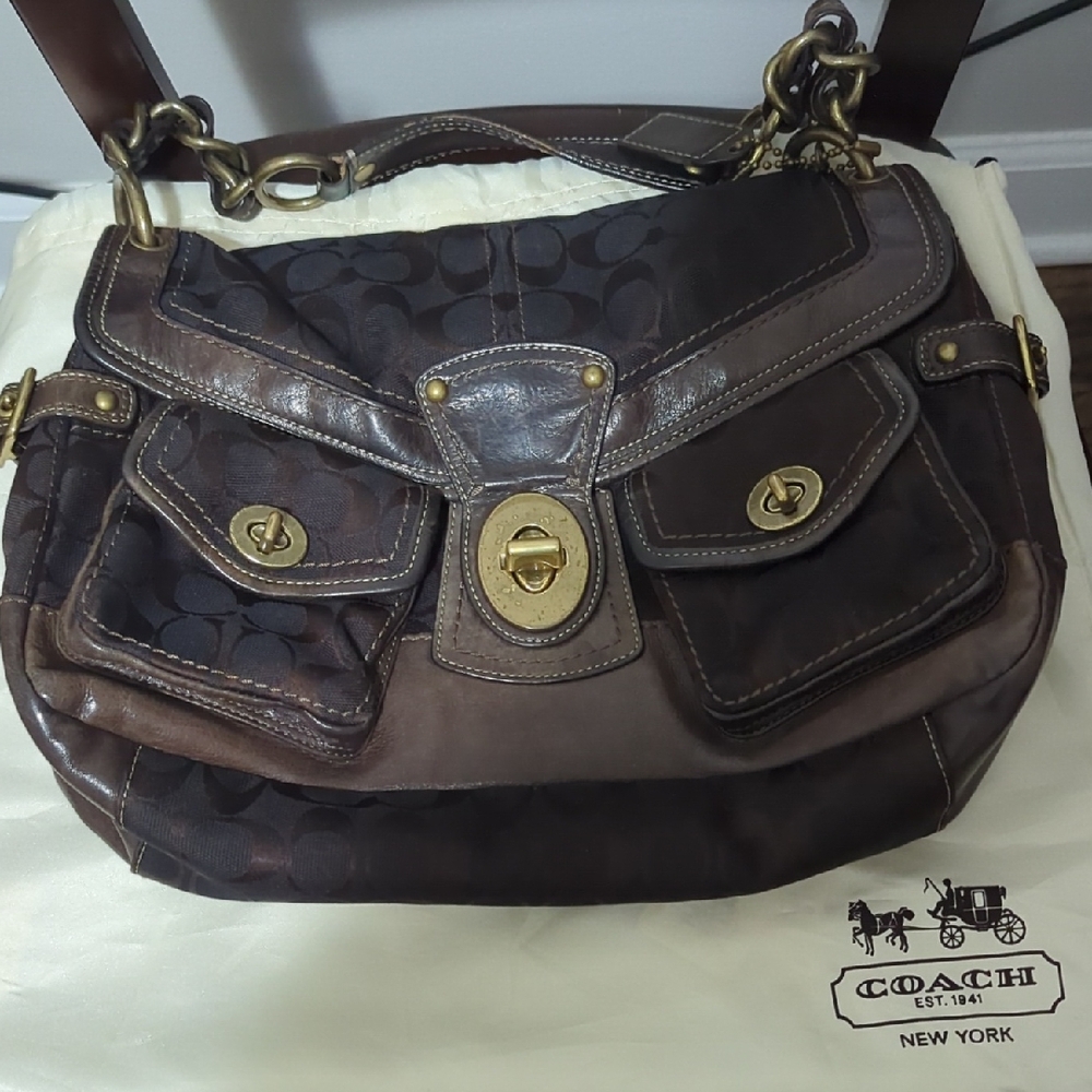 Coach Dark Brown and Tan Shoulder Bag
